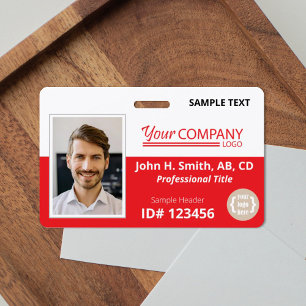 Badge Carte d'identité professionnelle rouge avec photo 
