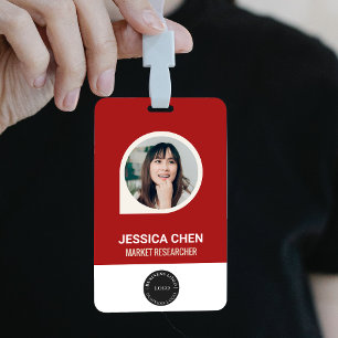 Badge Carte d'identité professionnelle rouge avec photo,