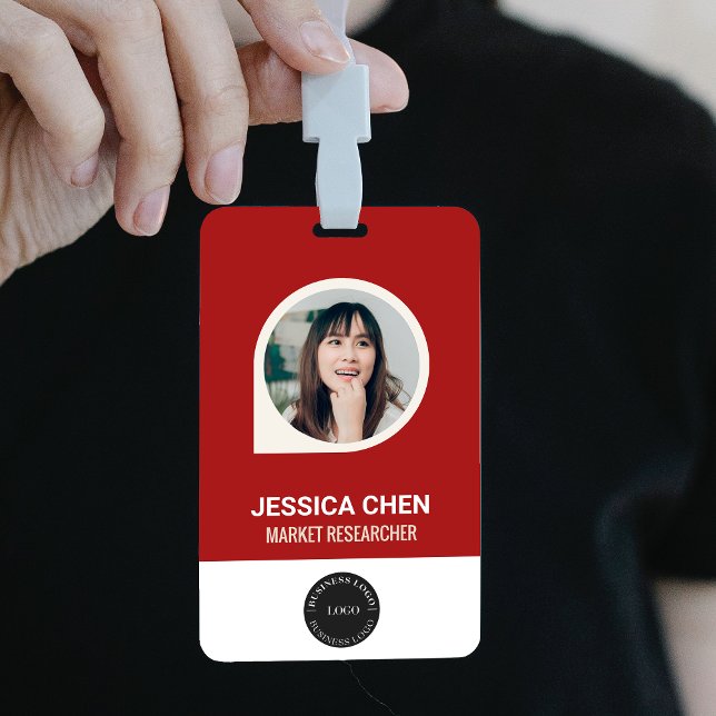 Badge Carte d'identité professionnelle rouge avec photo, (Créateur téléchargé)