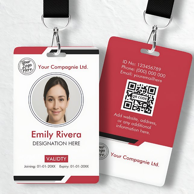Badge Carte d'identité professionnelle rouge moderne (Modern Red Professional Photo ID Card Badge)