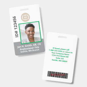 Badge Carte d'identité professionnelle verte grise blanc