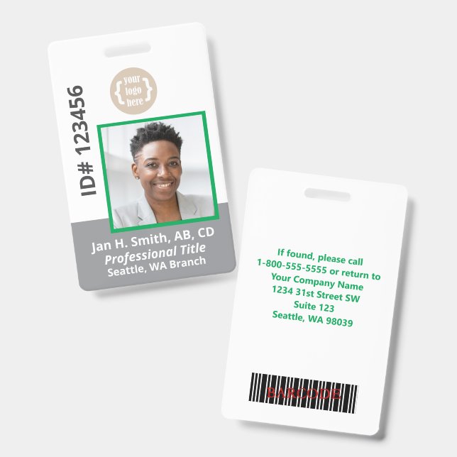Badge Carte d'identité professionnelle verte grise blanc (Avant & arrière)