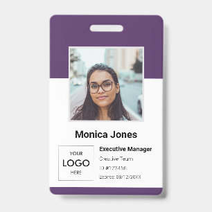 Badge Carte d'identité professionnelle violette avec pho