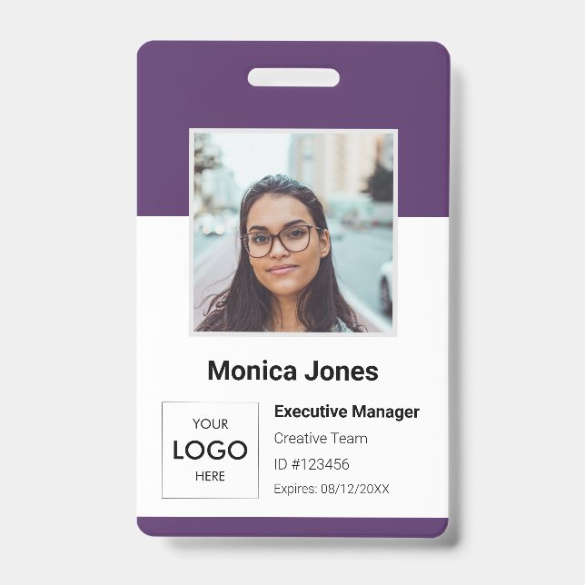 Badge Carte d'identité professionnelle violette avec pho (Avant)
