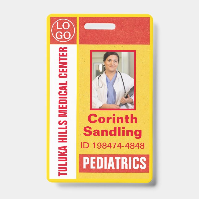 Badge Carte d'identité rétro orange et jaune Medica Phot (Avant)