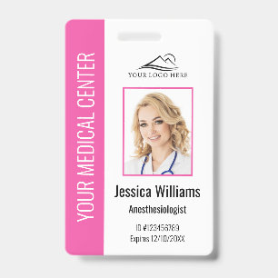 Badge Carte d'identité rose pour employé de soins de san