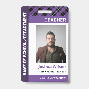 Badge Carte d'identité scolaire à carreaux violets pour