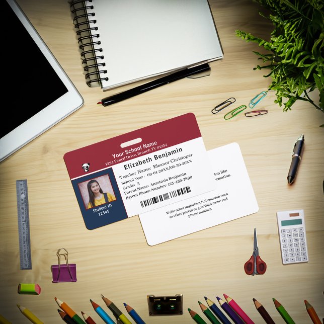 Badge Carte d'identité scolaire Enfant Écolier (ID Identification Card Student Child Kids School Badge is great for your child to carry every day. )