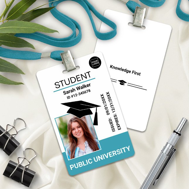 Badge Carte d'identité scolaire étudiant Université Bleu (Student Photo ID School University Light Blue Badge)