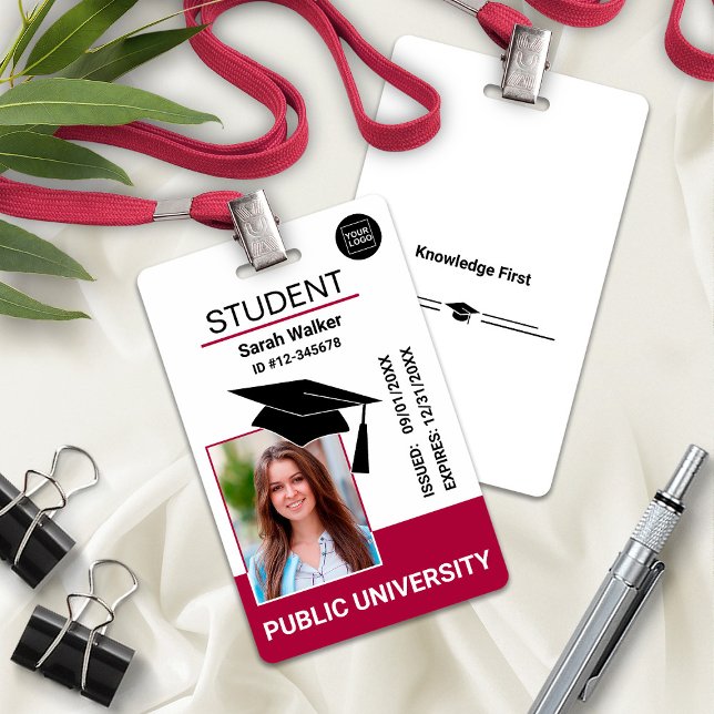 Badge Carte d'identité scolaire universitaire bordeaux a (Student Photo ID School University Badge Burgundy)
