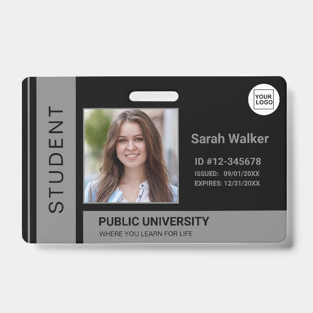 Badge Carte d'identité scolaire universitaire grise avec (Avant)