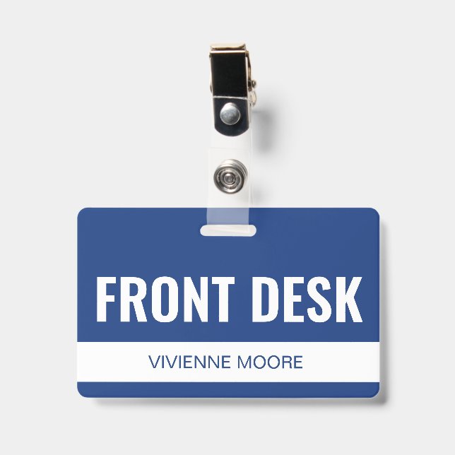 Badge Carte d'identité simple bleue pour employé de réce (Avant avec clip)