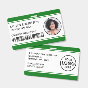 Badge Carte d'identité verte avec logo moderne et code-b