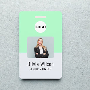 Badge Carte d'identité verte néon personnalisée avec log