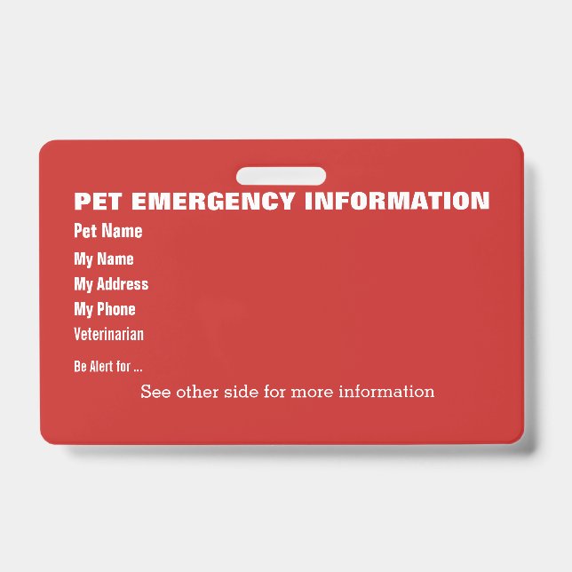 Badge Carte d'information d'urgence pour animaux v5 (Avant)
