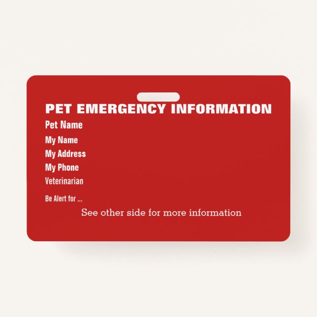 Badge Carte d'information d'urgence pour animaux v5 (Devant)