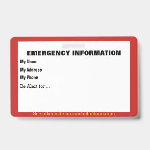 Badge Carte d'informations en cas d'urgence