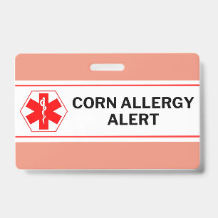 Badge Carte d'urgence d'alerte d'allergie au maïs