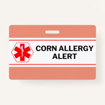 Carte d'urgence d'alerte d'allergie au maïs