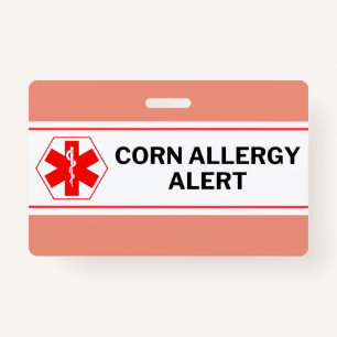 Badge Carte d'urgence d'alerte d'allergie au maïs
