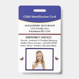 Badge Carte d'urgence d'identification d'enfant 