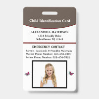 Carte d'urgence d'identification d'enfant