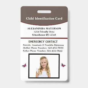 Badge Carte d'urgence d'identification d'enfant