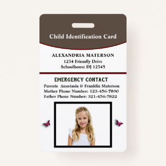 Badge Carte d'urgence d'identification d'enfant