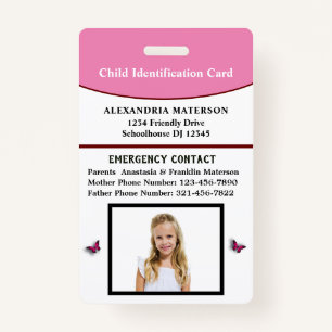 Badge Carte d'urgence d'identification d'enfant