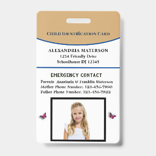 Badge Carte d'urgence d'identification d'enfant garçon f