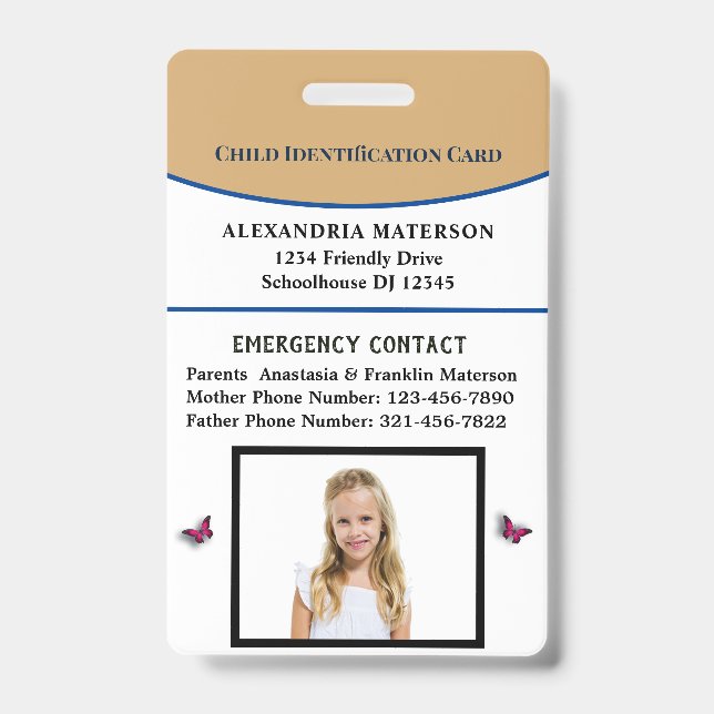 Badge Carte d'urgence d'identification d'enfant garçon f (Avant)