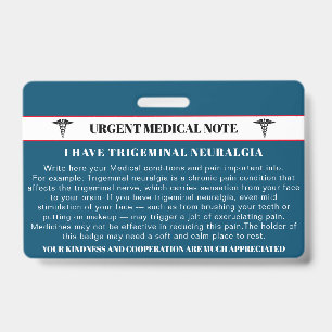 Badge Carte médicale d'urgence de la névralgie du trijum