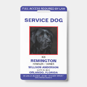 Badge Carte photo de chien de service blanc bleu personn