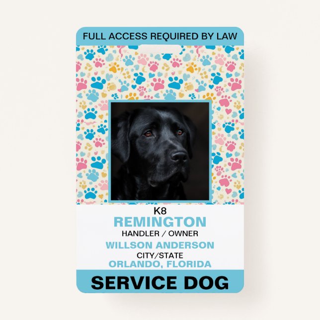 Badge Carte photo de chien de service blanc bleu personn (Devant)