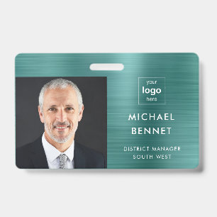 Badge Carte photo de la société moderne Green Metallic