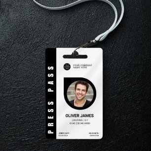 Badge Carte photo de presse minimale en noir et blanc