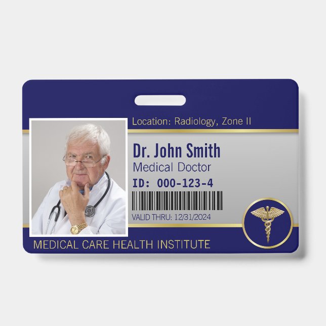 Badge Carte photo professionnelle Médicale Caduceus Gold (Avant)
