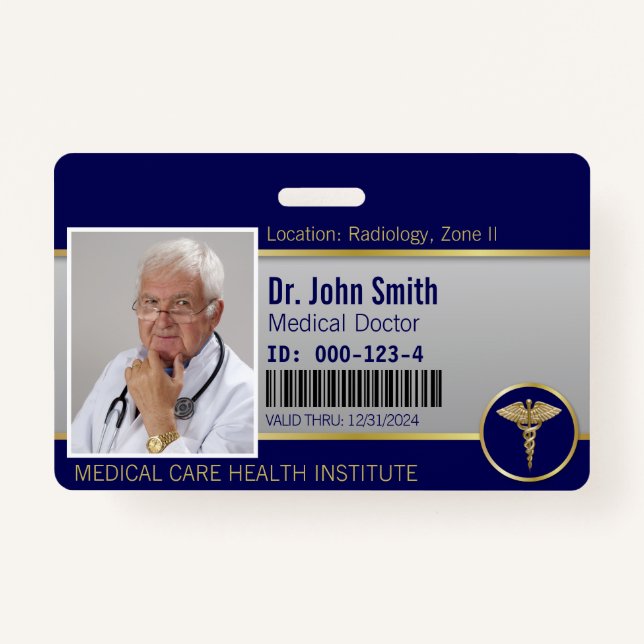 Badge Carte photo professionnelle Médicale Caduceus Gold (Devant)