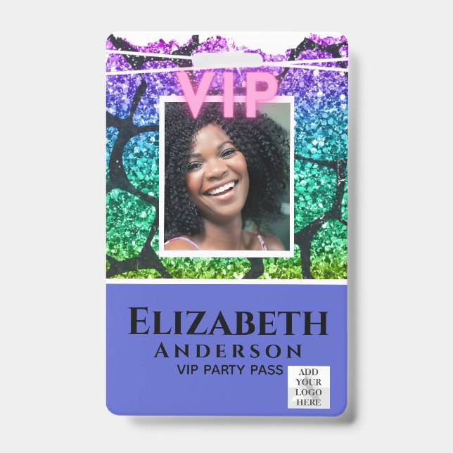 Badge CARTE PHOTO VIP - Événement de fête GLITTER GLAMOU (Avant)