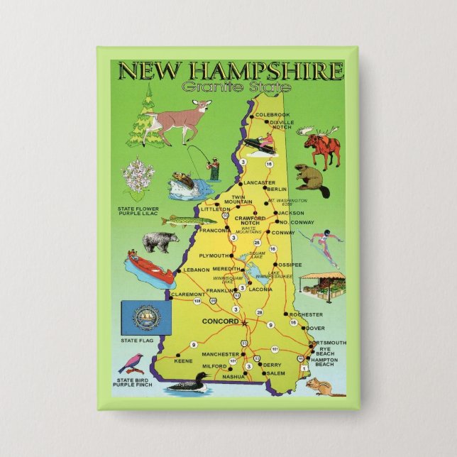 Badge Carte postale illustrée du New Hampshire (Recto)