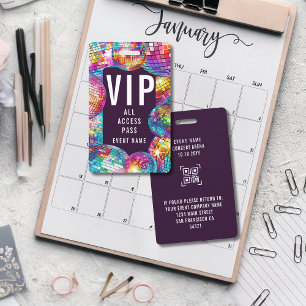 Badge Carte VIP All Access Pass QR Code Disco Ball