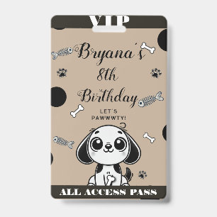 Badge Carte VIP Anniversaire Chien Os de Poisson Noir Br