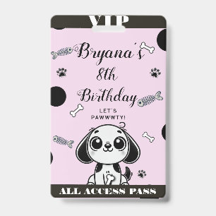 Badge Carte VIP Anniversaire Chien Os de Poisson Noir Ro