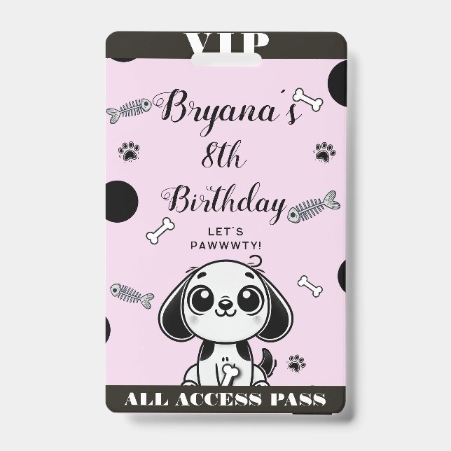 Badge Carte VIP Anniversaire Chien Os de Poisson Noir Ro (Avant)