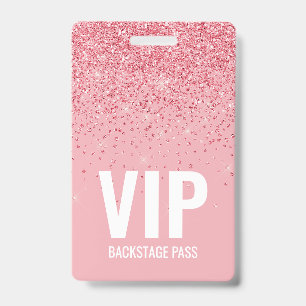 Badge Carte VIP Backstage Parties scintillant rose avec
