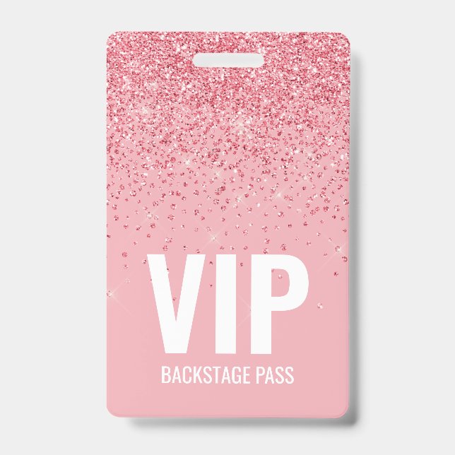 Badge Carte VIP Backstage Parties scintillant rose avec  (Avant)