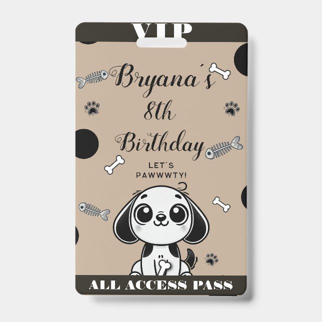 Badge Carte VIP d'anniversaire pour chien chiot aux os d (Avant)