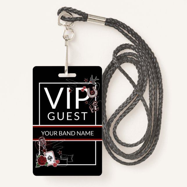 Badge Carte VIP de fond de scène Nom personnalisé Rockab (Devant avec lanière)
