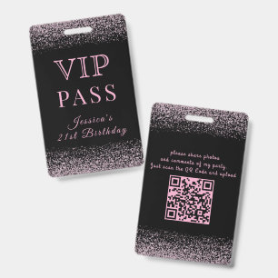 Badge Carte VIP de naissance noire et rose pailletée