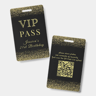 Badge Carte VIP de naissance pailletée noire et or